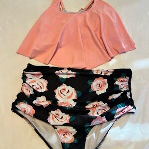 Pink and Floral Two-Piece Swimsuit